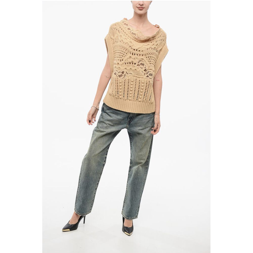 Ermanno Scervino Crochet Cotton Blend Sleeveless Sweater with Lace Detail