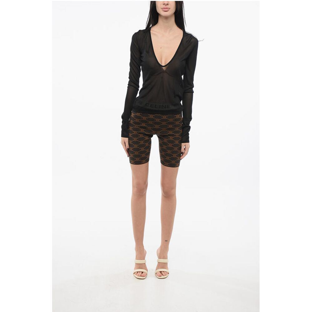 Saint Laurent Semi-sheer Sweater with Deep-U Neckline