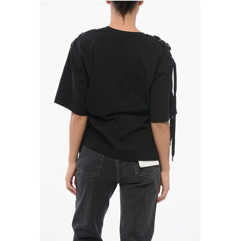 PINKO Cotton Crew-neck T-shirt with Lace Up Details
