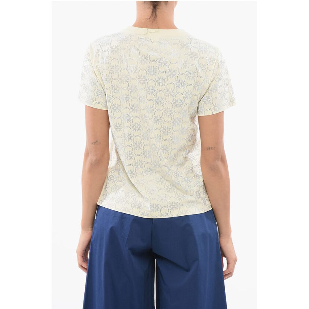 PINKO All-Over Rhinestone Cotton QUENTIN Crew-neck T-shirt