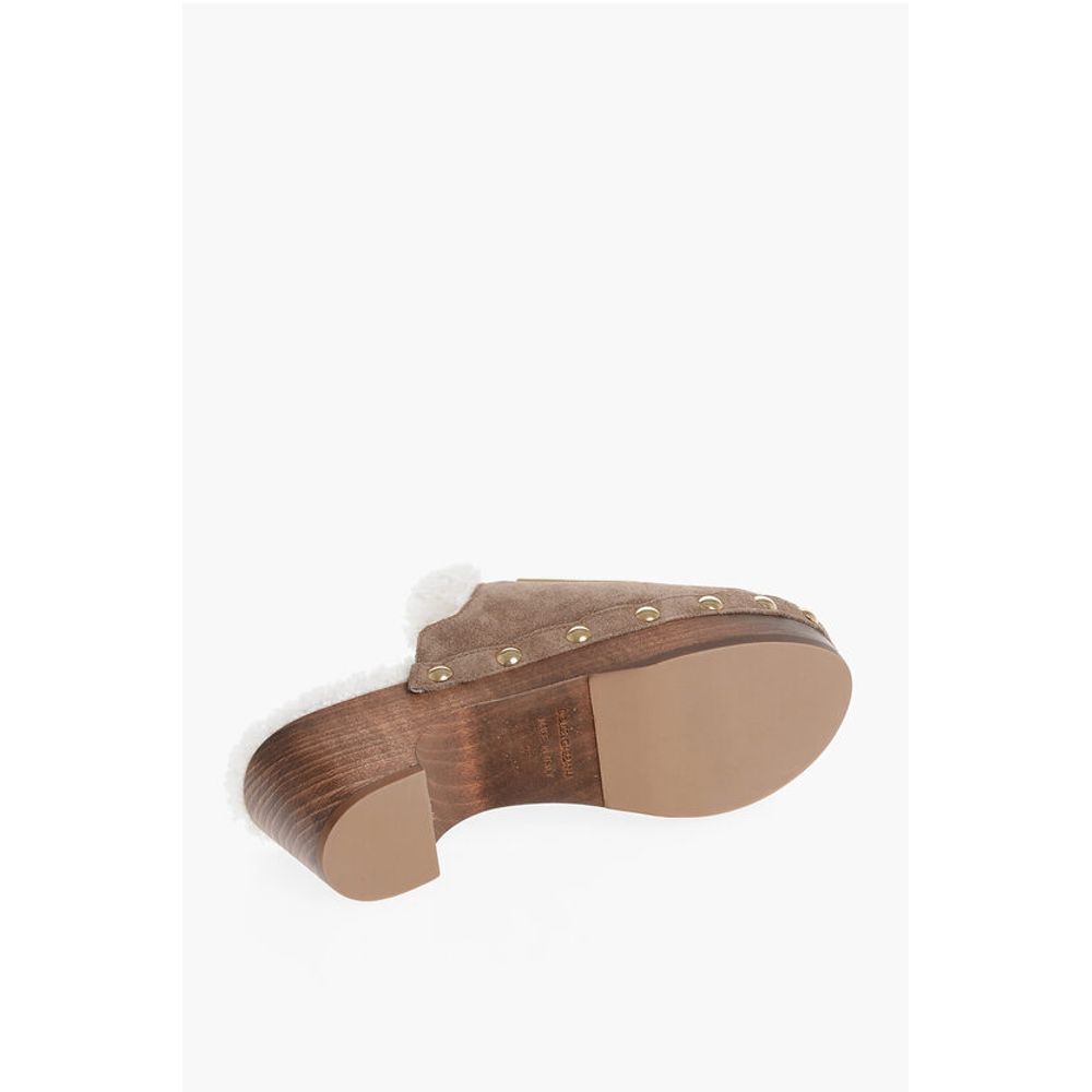 Dolce & Gabbana Suede TROPICANA Mules with Wood Wedge Heel 5cm