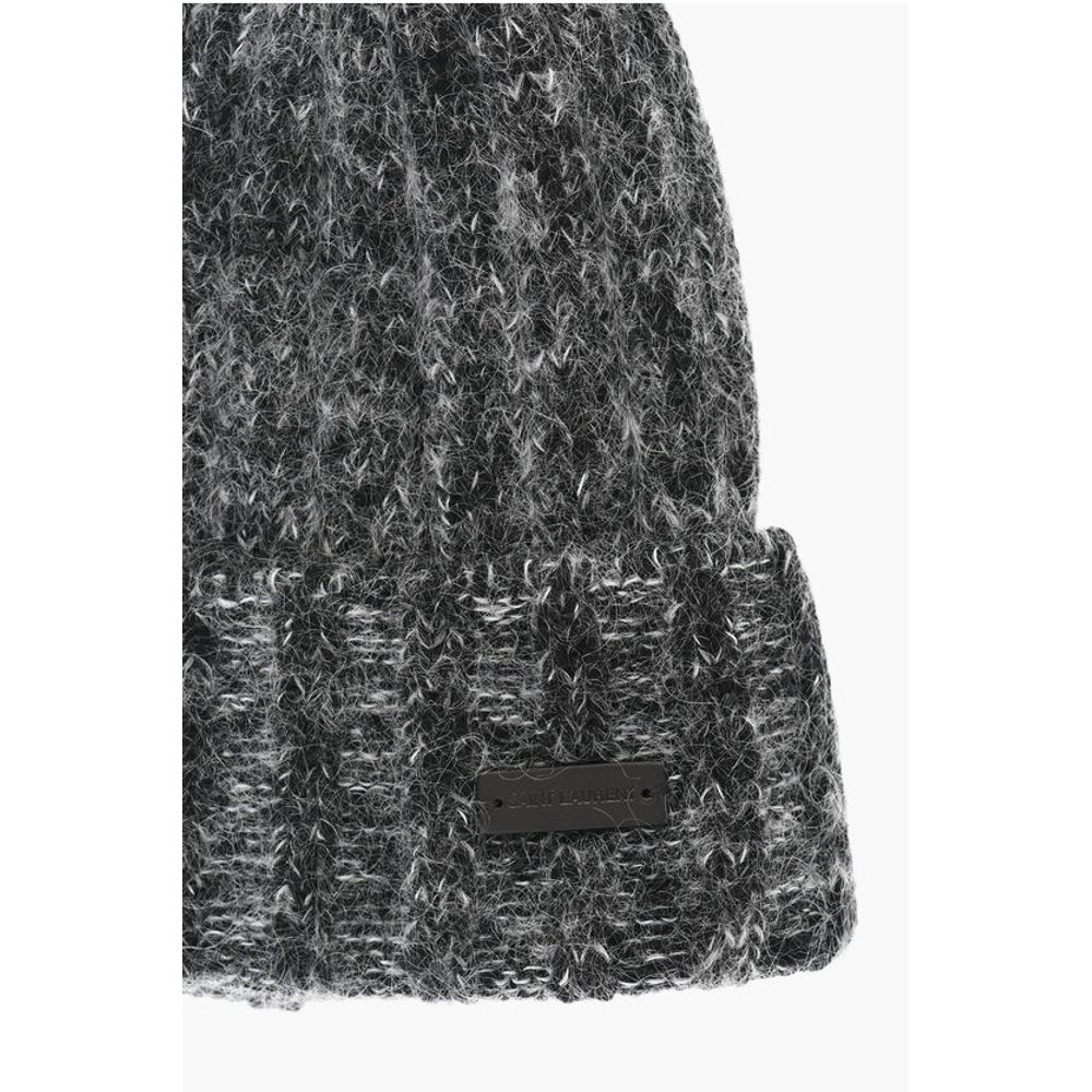 Saint Laurent Wool Blend Beanie with Logo Patch