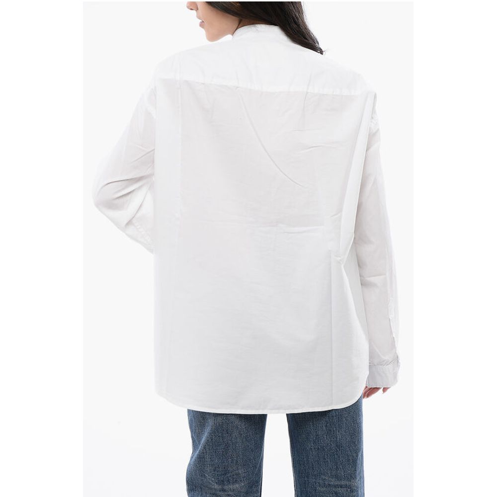 R13 Solid Color Mandarin Collar Shirt with Belt Details