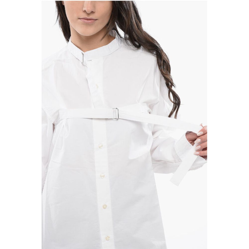 R13 Solid Color Mandarin Collar Shirt with Belt Details
