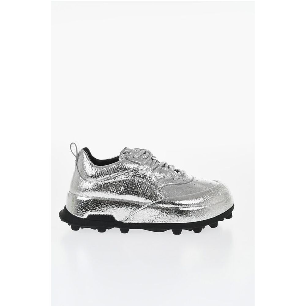 Jil Sander Textured Lamè Leather Lcae-up Sneakers