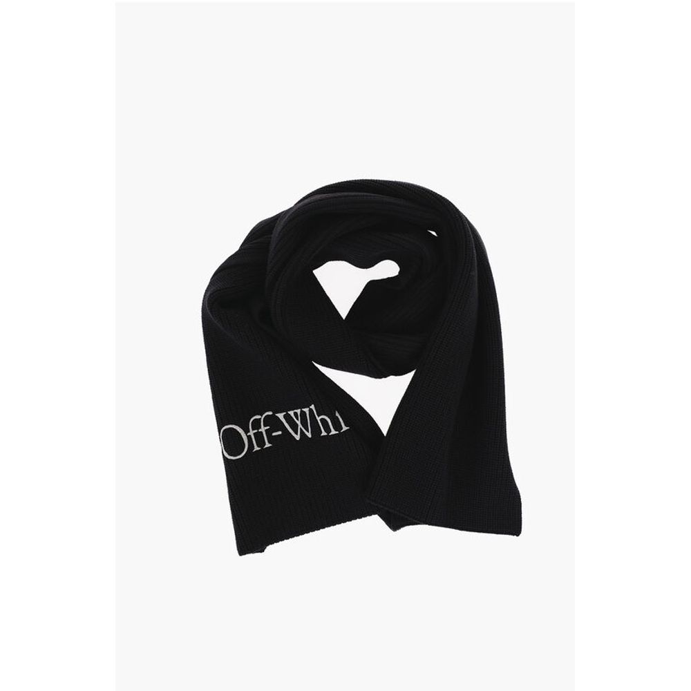 Off-White Virgin Wool Scarf with Embroidered Logo