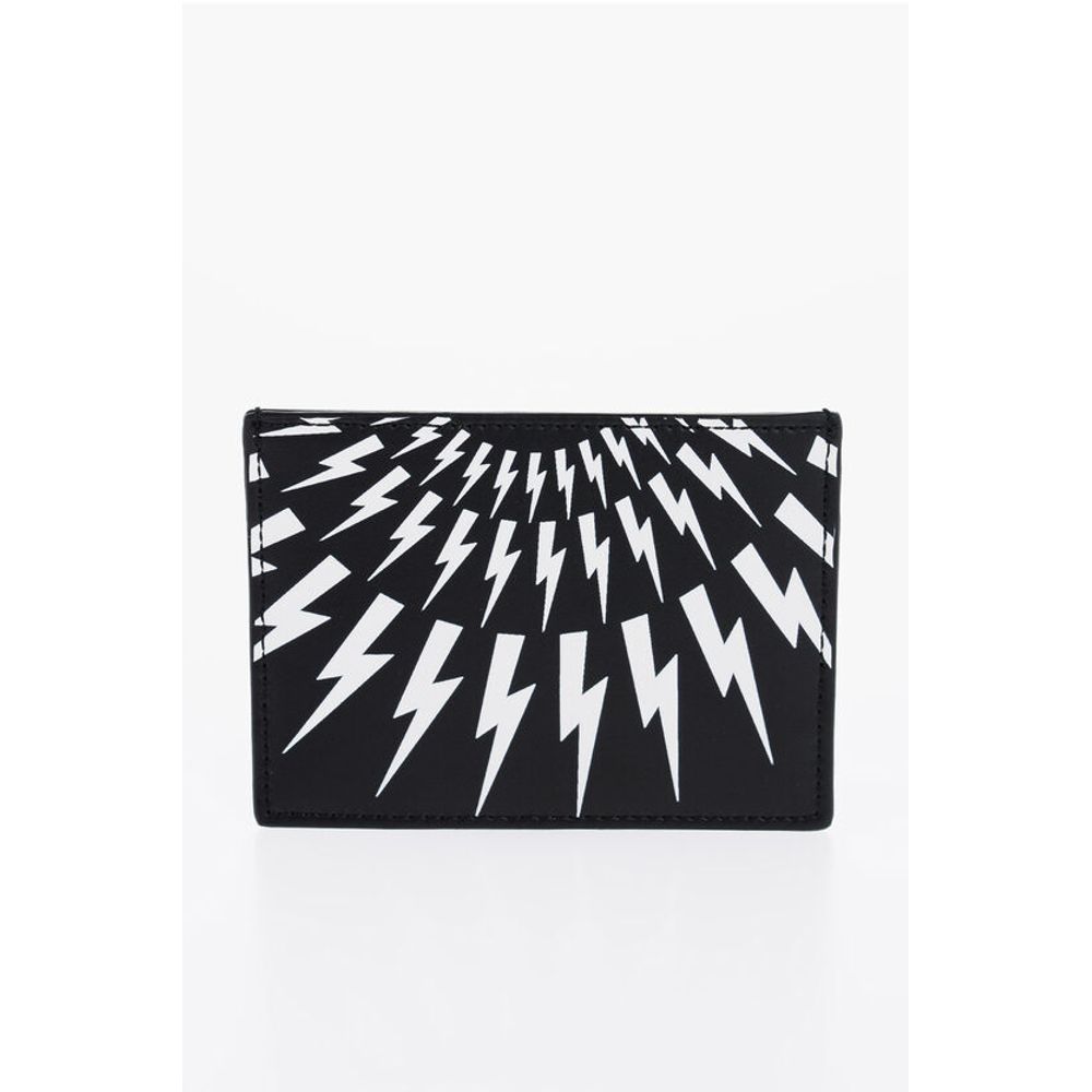 Neil Barrett Leather FAIR-ISLE THUNDERBOLT Card Holder with Contrast Prin