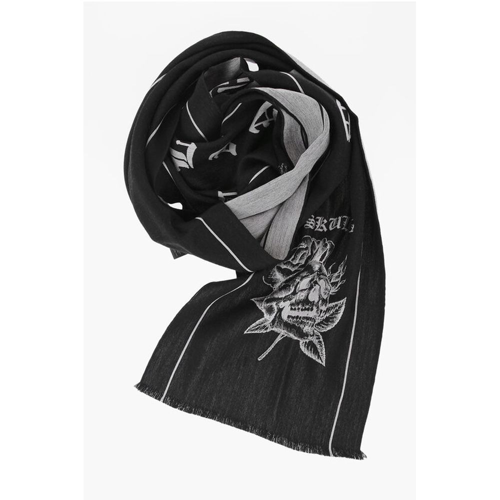 Marcelo Burlon Wool SKULL TATTOO Scarf With Jacquard Logo
