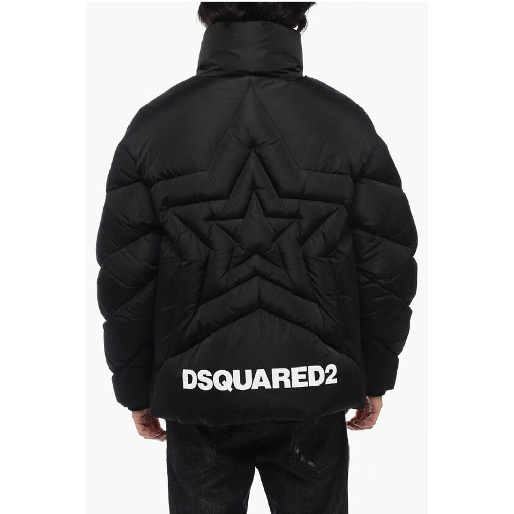 Dsquared² Solid Color Quilted Down Jacket with Contrasting Logo