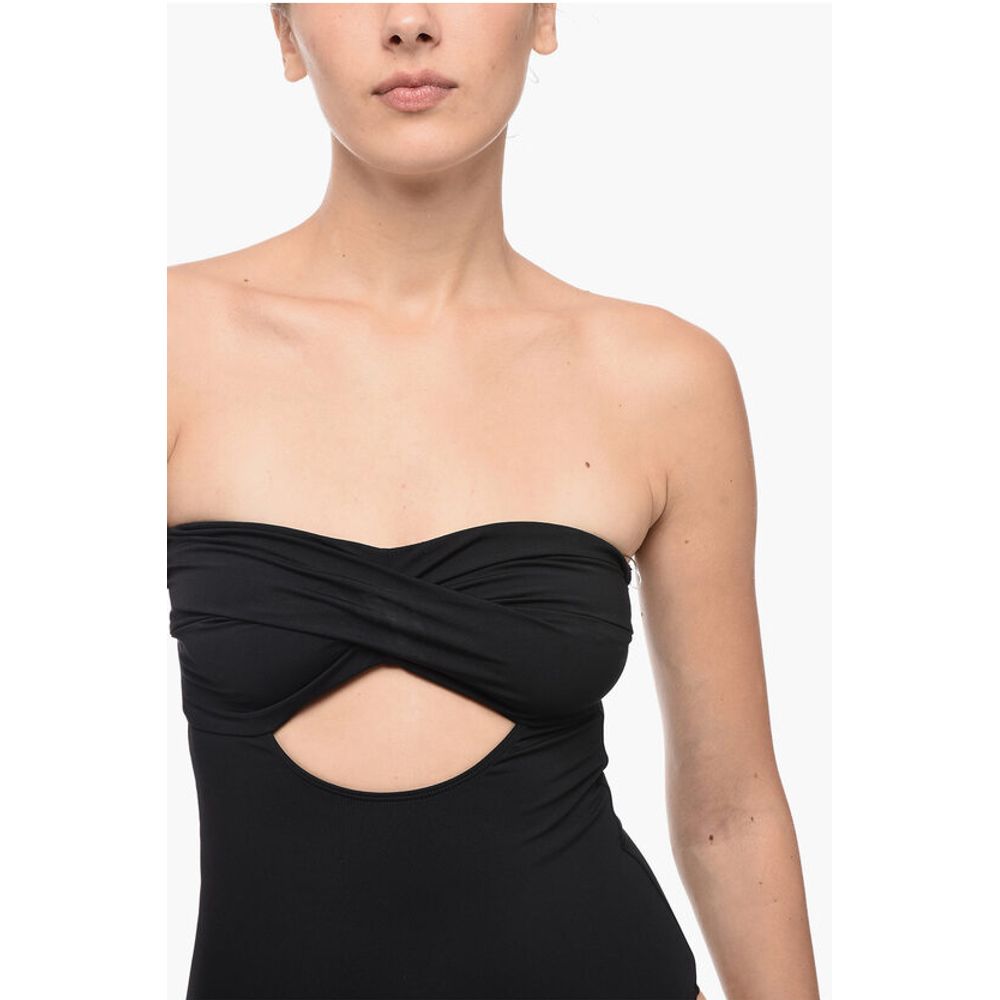 AllSaints Strapless TATUM One-Piece Swimsuit with Cut-Out Detail