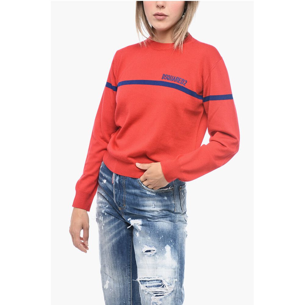 Dsquared² Crew Neck Virgin Wool Sweater with Embroidered Logo