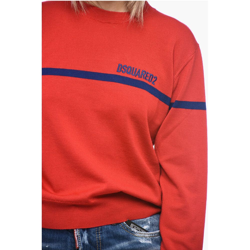 Dsquared² Crew Neck Virgin Wool Sweater with Embroidered Logo