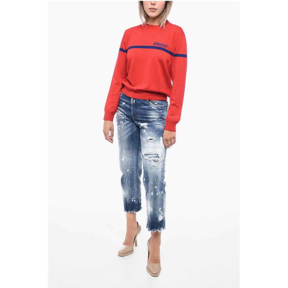Dsquared² Crew Neck Virgin Wool Sweater with Embroidered Logo