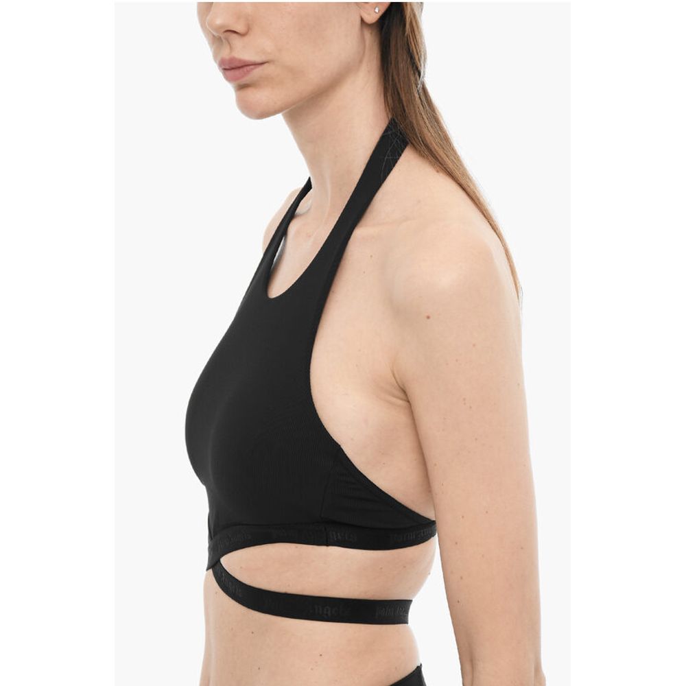 Palm Angels Crossed Waist Ribbed Crop Top