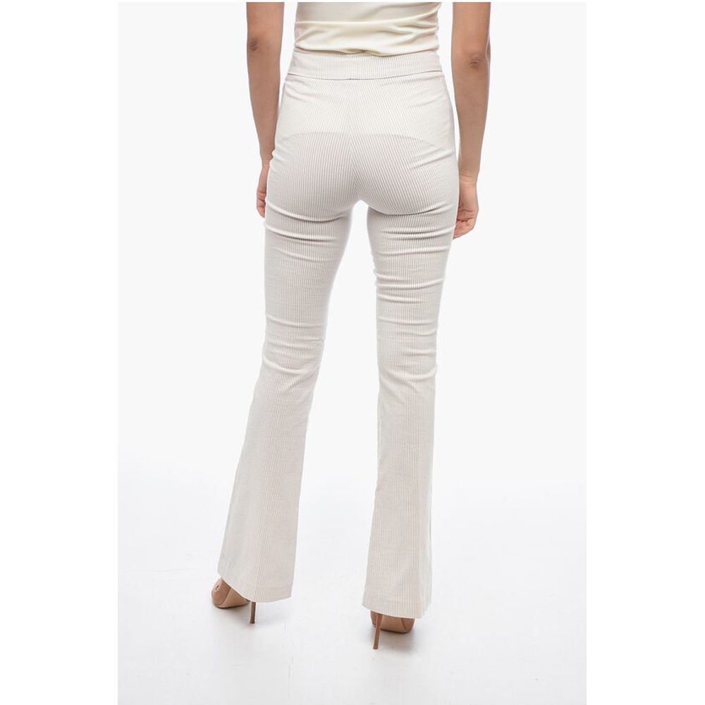 Avenue Montaigne Slim Striped Pants with Flared Hem
