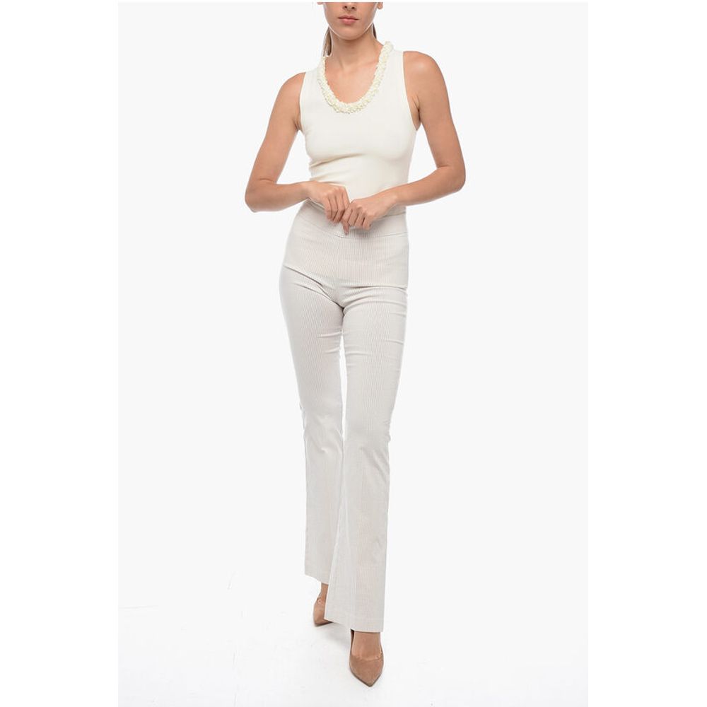 Avenue Montaigne Slim Striped Pants with Flared Hem