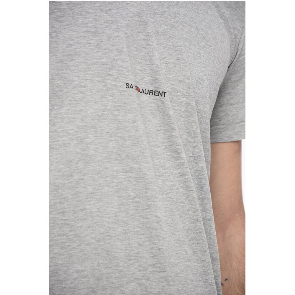 Saint Laurent Solid Color Crew-neck T-Shirt with Printed Logo