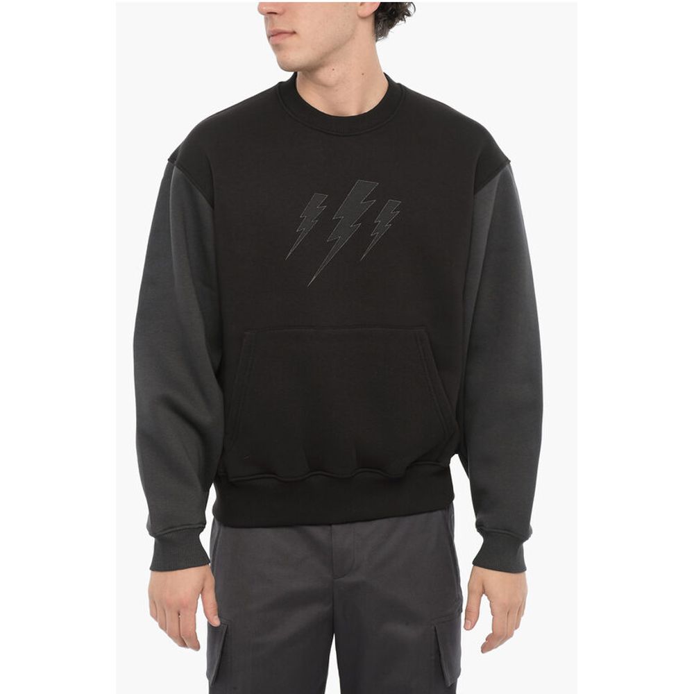 Neil Barrett Two-Tone Fleeced Cotton Blend Crew-neck Sweatshirt
