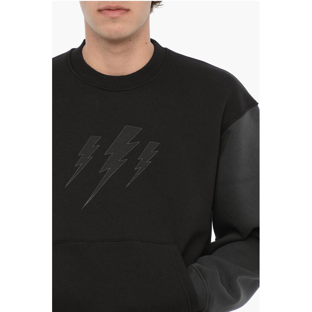 Neil Barrett Two-Tone Fleeced Cotton Blend Crew-neck Sweatshirt