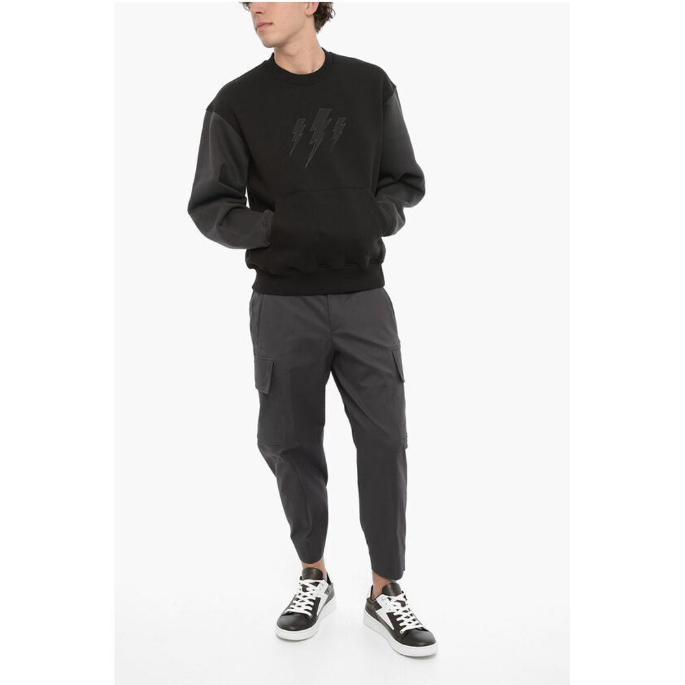 Neil Barrett Two-Tone Fleeced Cotton Blend Crew-neck Sweatshirt