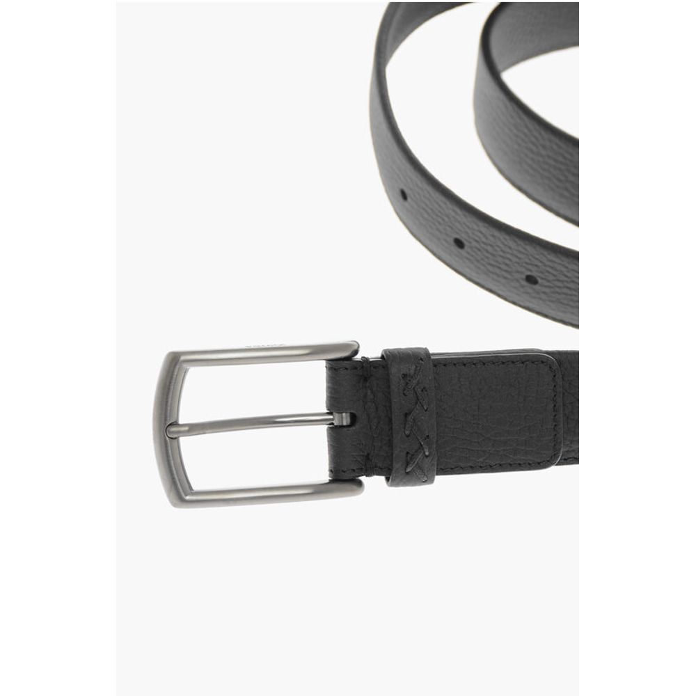 Ermenegildo Zegna Metal Buckle Textured Leather Belt