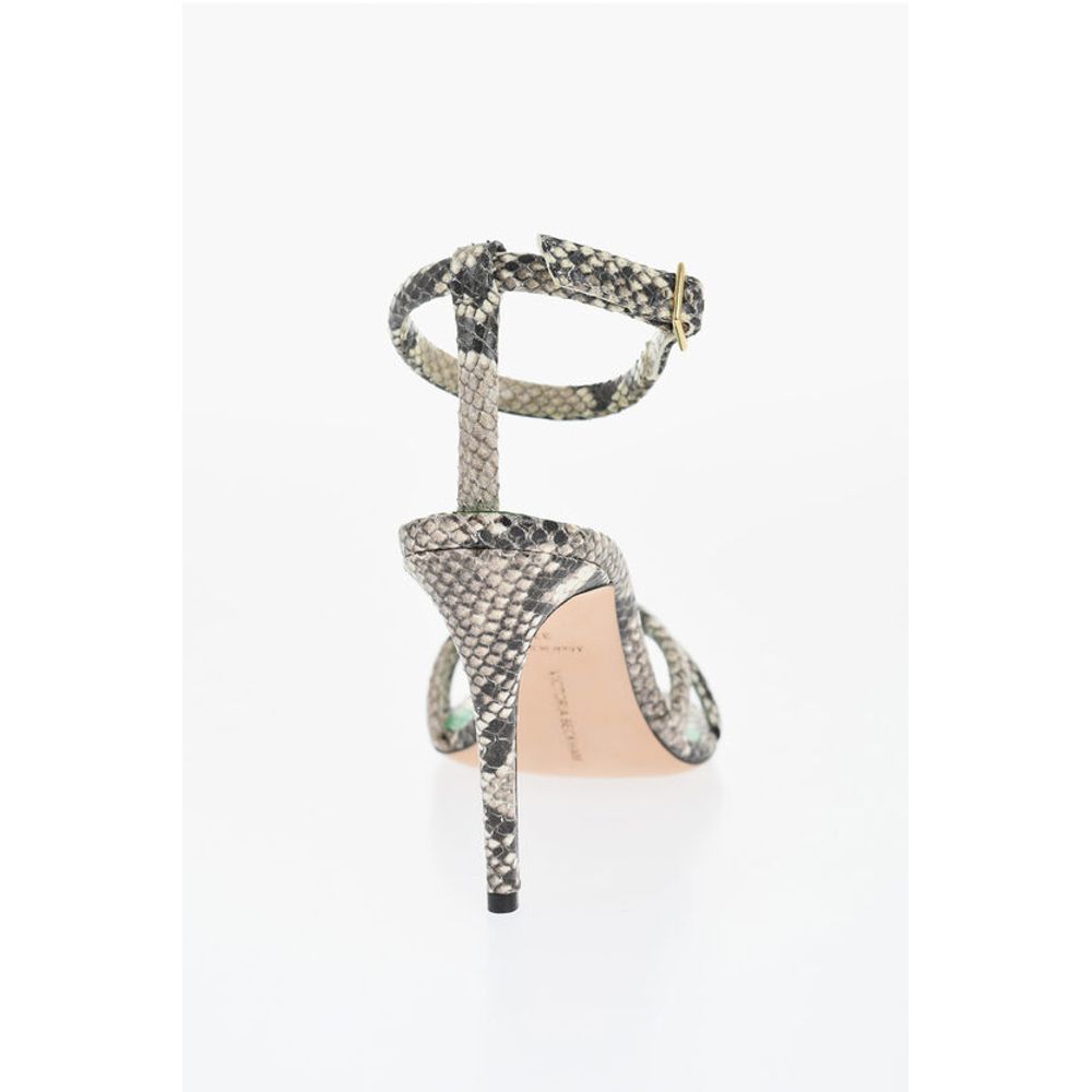 Victoria Beckham Snake Effect Leather Ankle-Strap Sandals Heel 9cm
