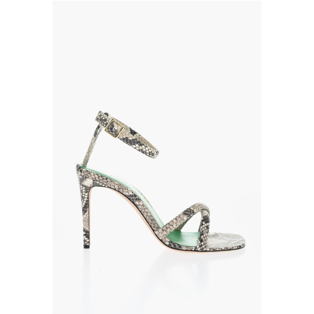 Victoria Beckham Snake Effect Leather Ankle-Strap Sandals Heel 9cm