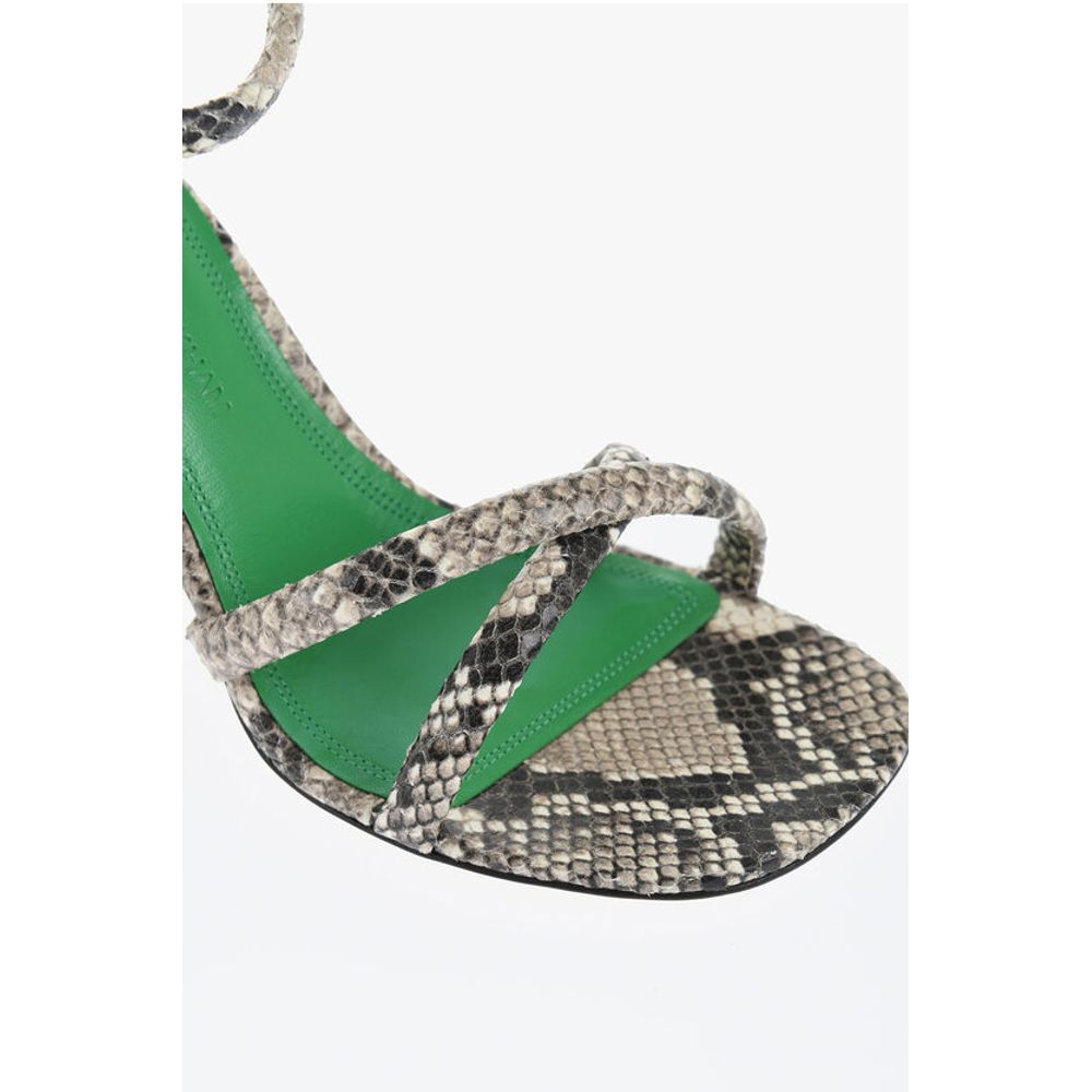 Victoria Beckham Snake Effect Leather Ankle-Strap Sandals Heel 9cm