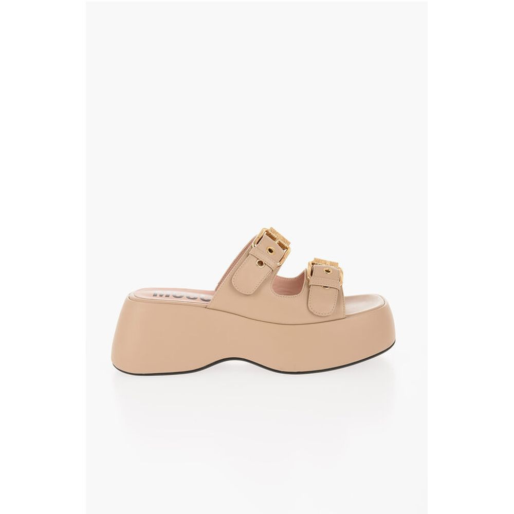 Moschino COUTURE! Leather DOLLY75 Sandals with Golden-Effect Double B