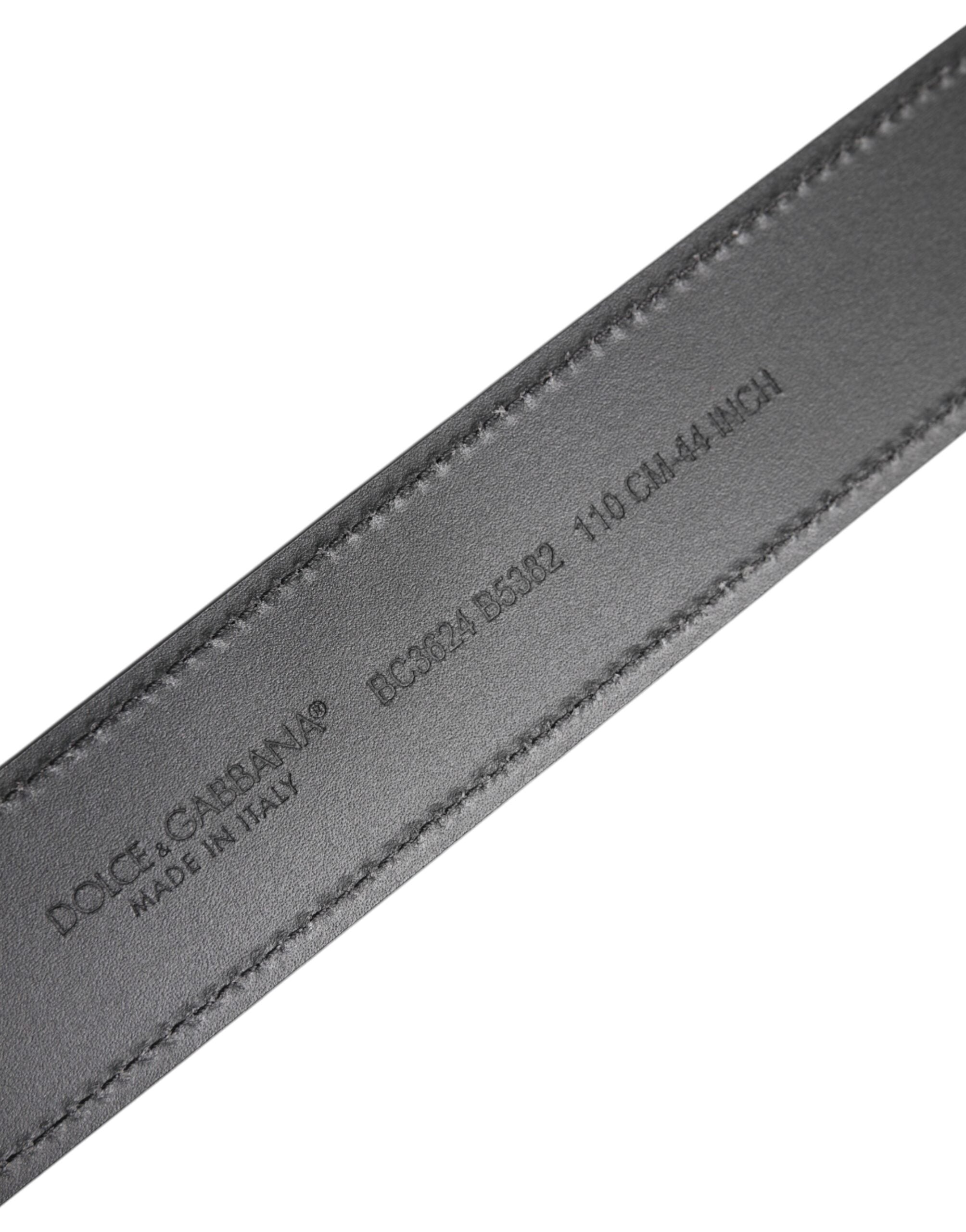 Dolce & Gabbana Black Leather Silver Metal Logo Buckle Belt