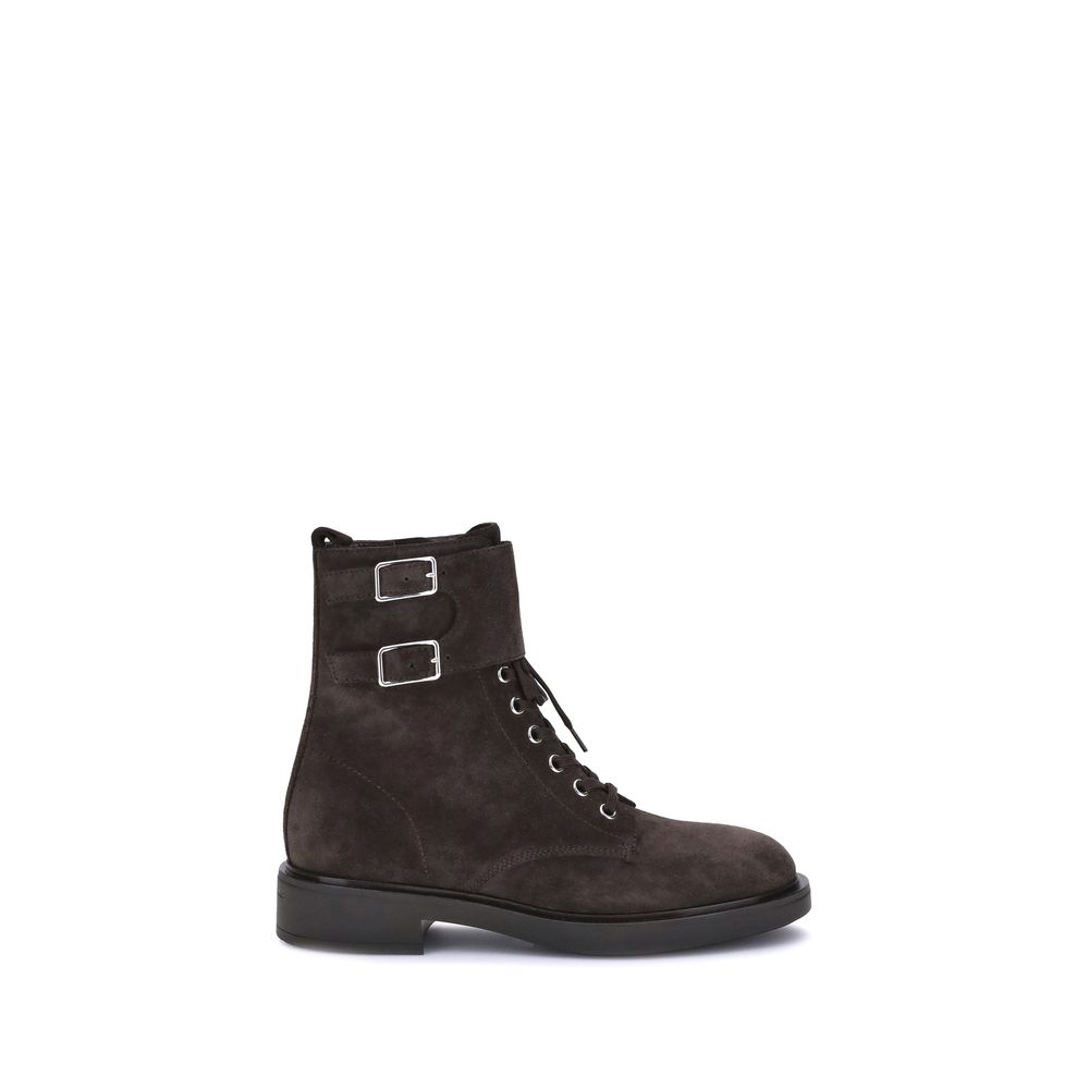 Gianvito Rossi Black Calf Leather Bos Taurus Lace-Up Boots