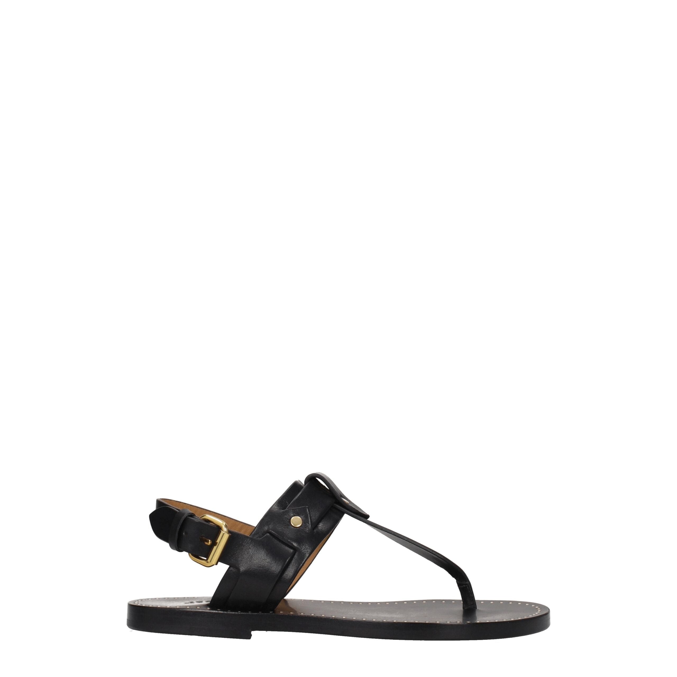 Isabel Marant Black Leather Flip-Flop Sandals