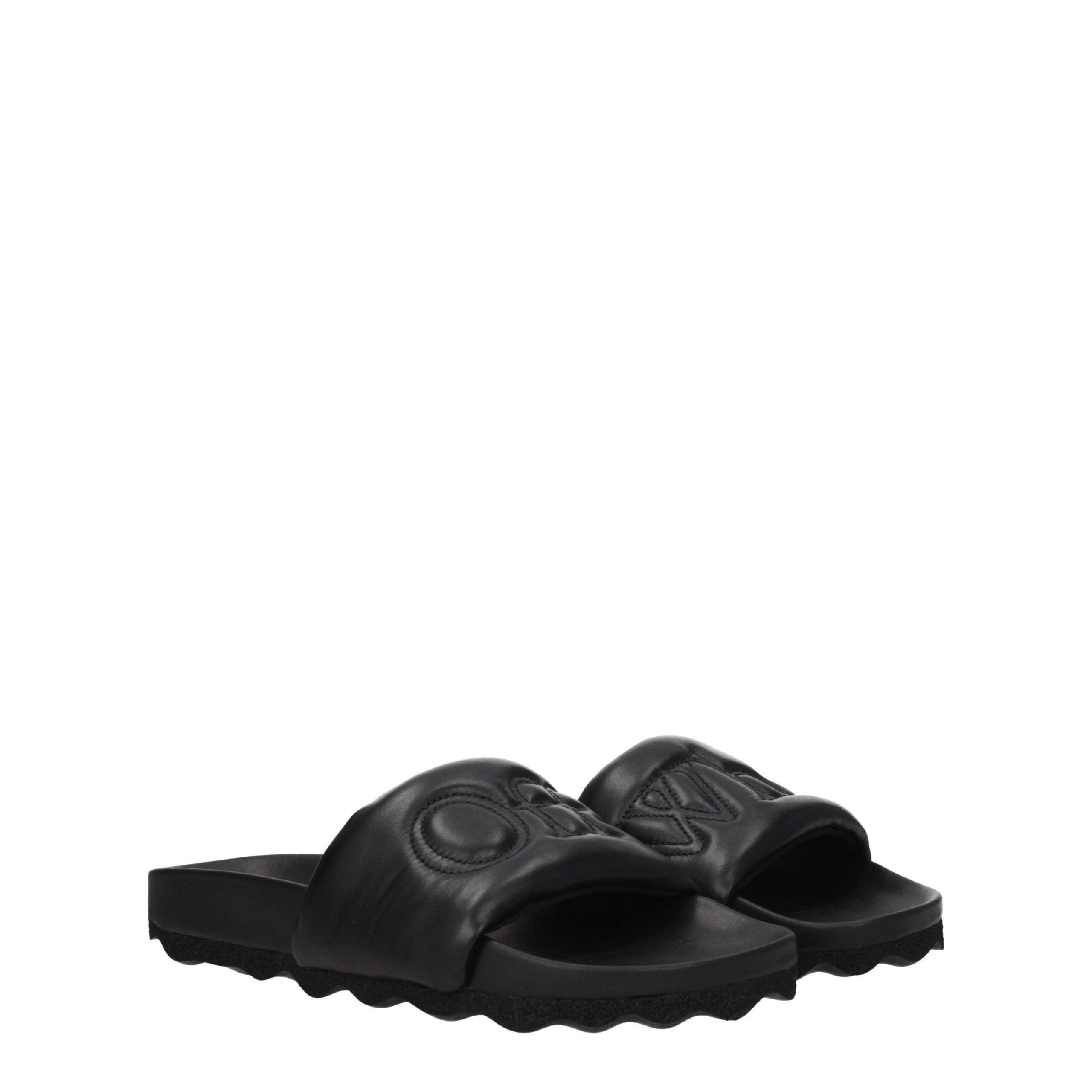 Off-White Black Leather Slippers