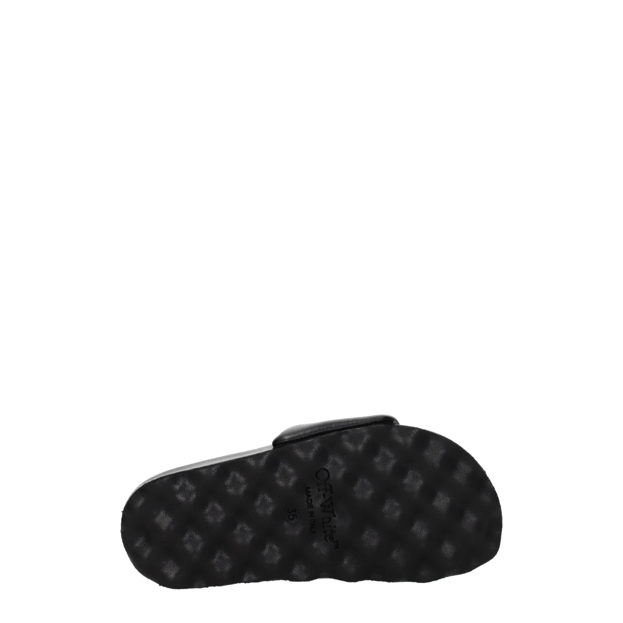 Off-White Black Leather Slippers