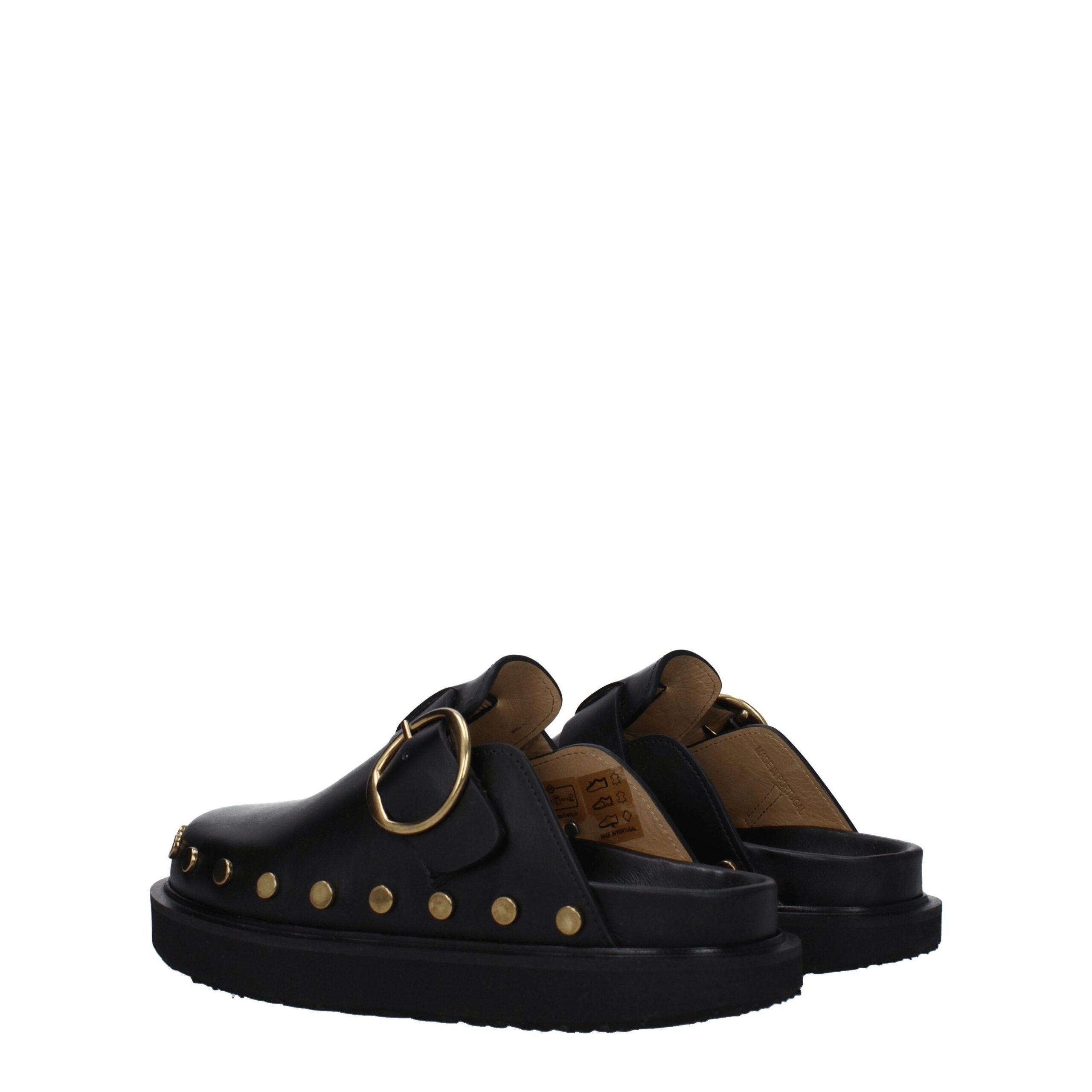 Isabel Marant Black Leather Slippers Sandals