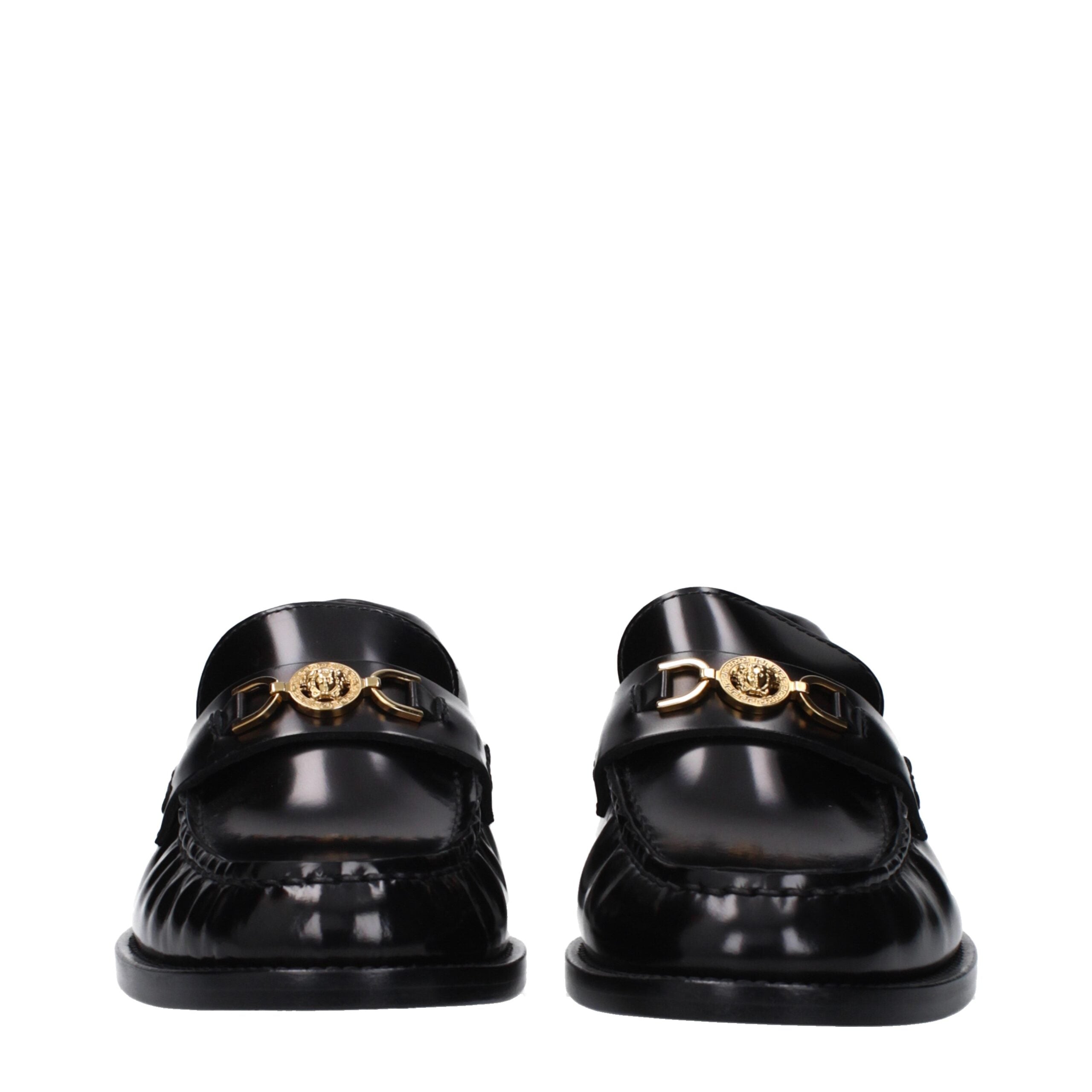 Versace Black Leather Slip-On Loafers