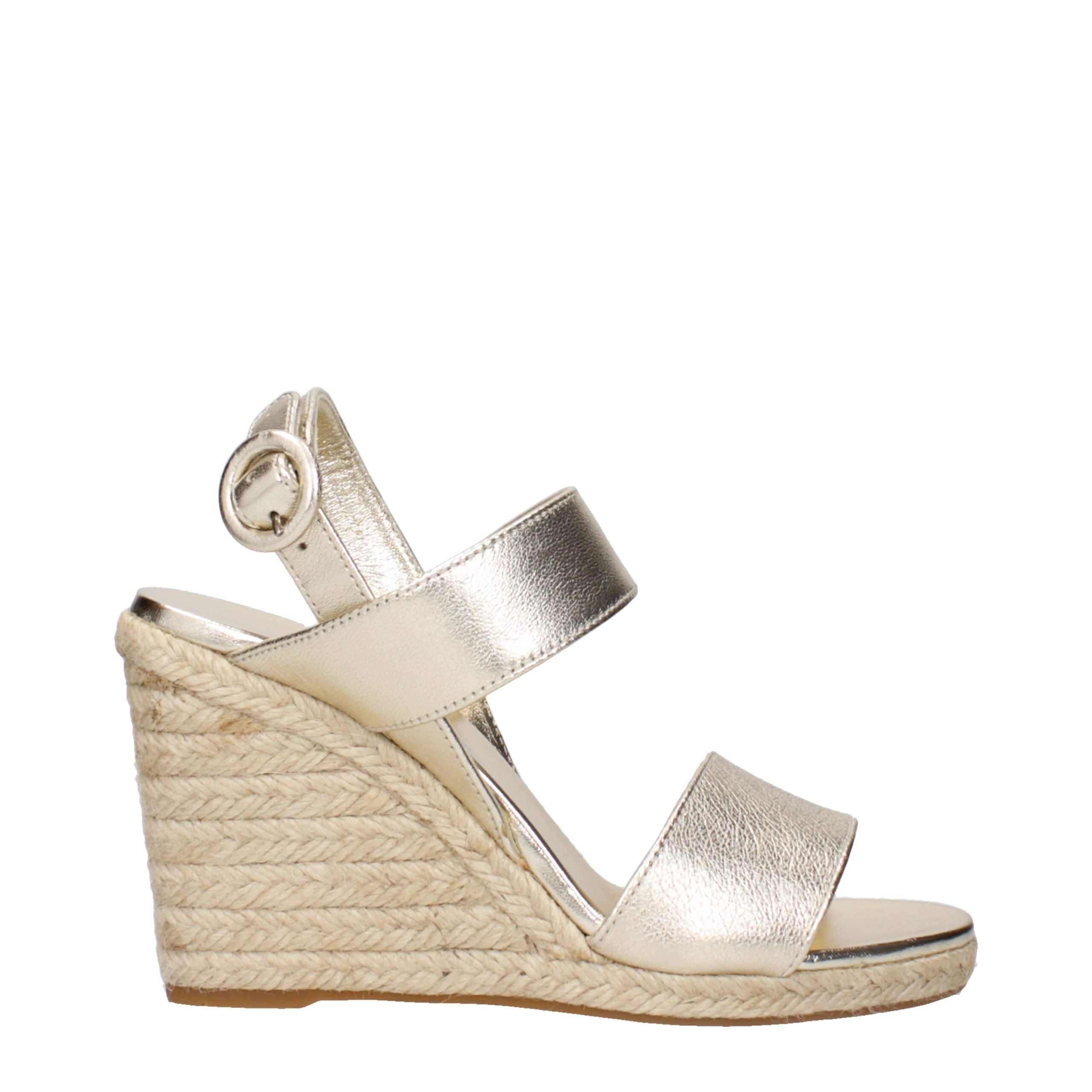 Prada Gold Leather Wedge Sandals