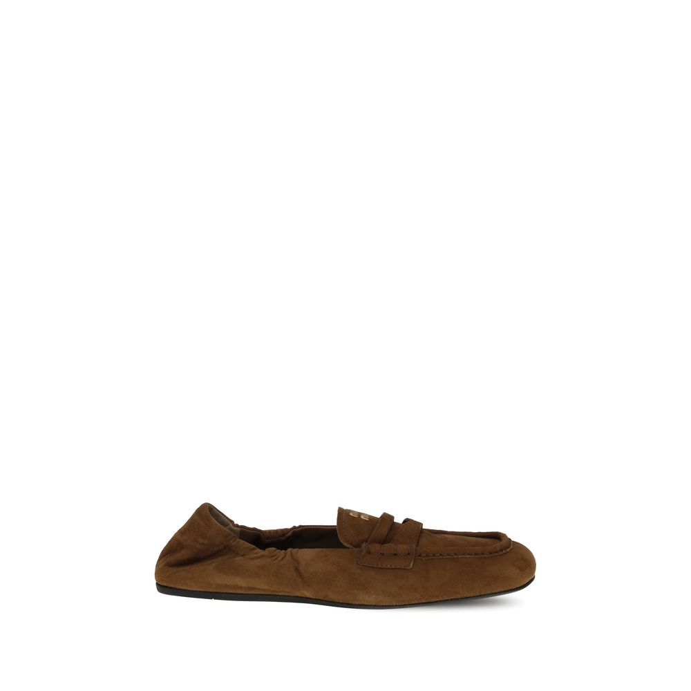 Miu Miu Brown Calf Leather Bos Taurus Slip-On Loafers