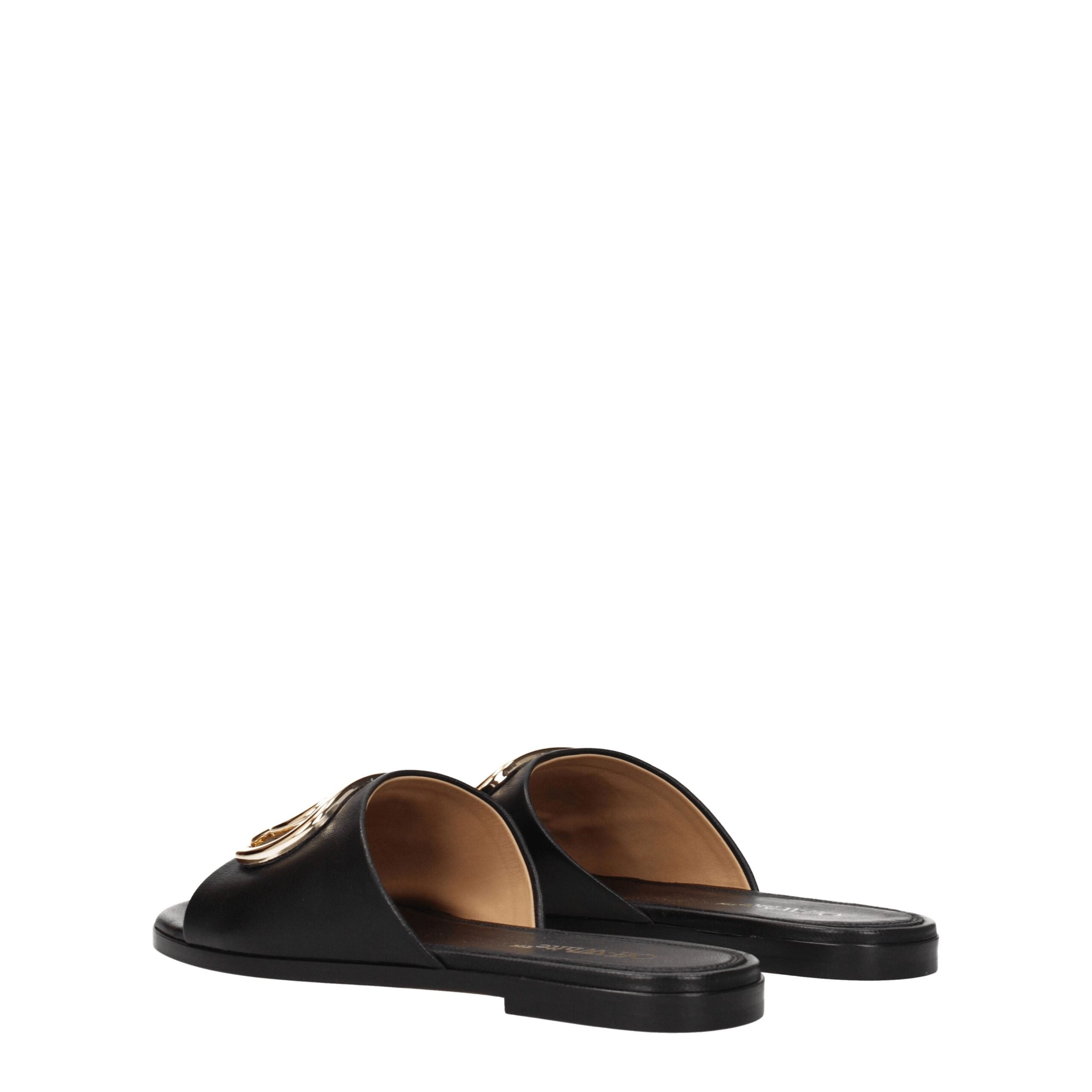 Off-White Black Leather Slippers