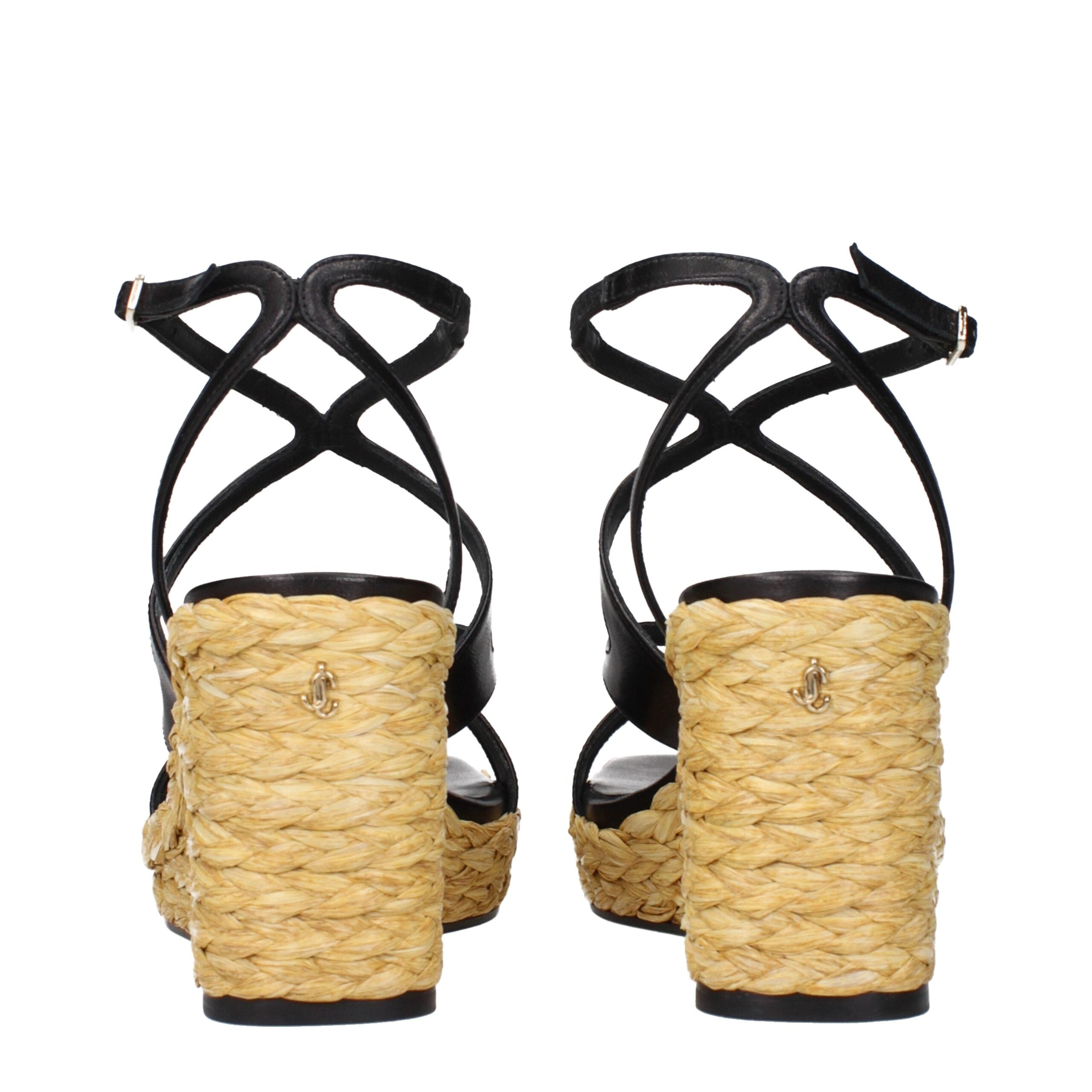 Jimmy Choo Black Leather Wedges Sandals
