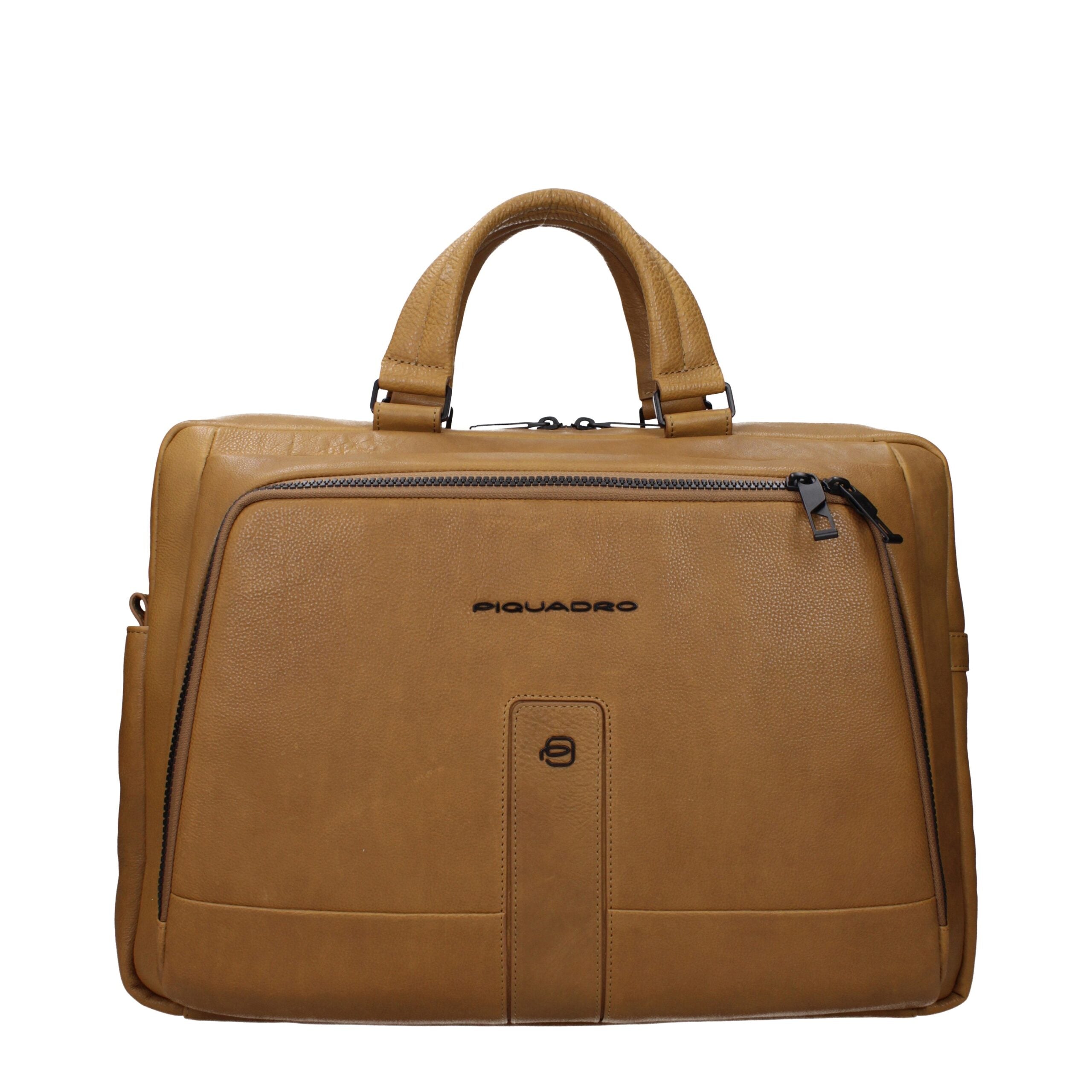 Piquadro Beige Leather Business And Laptop Bag