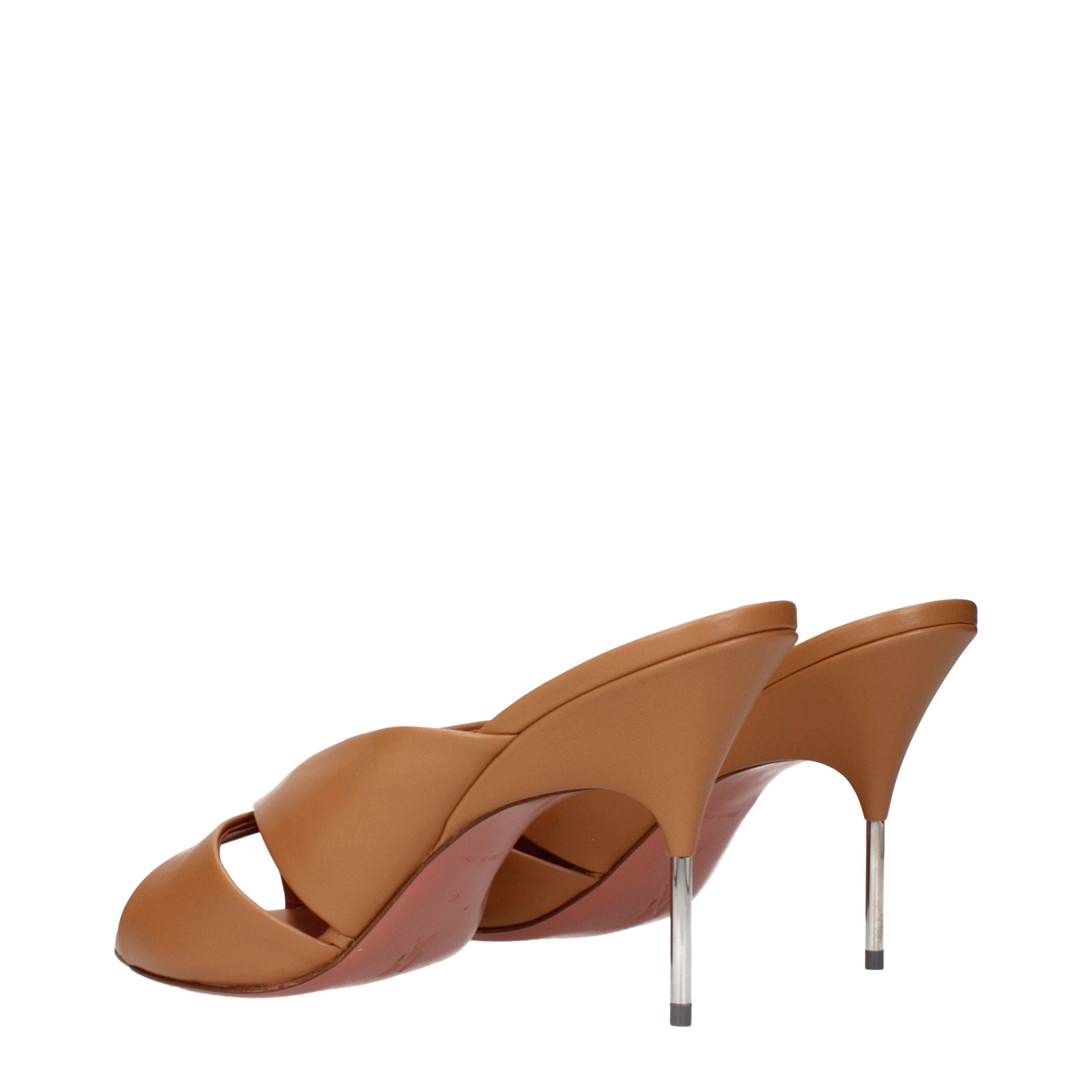 Amina Muaddi Brown Leather Stiletto Heel Sandals