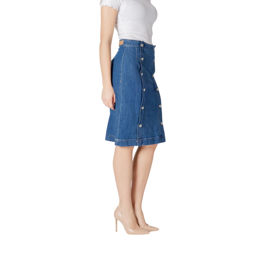 ICHI Blue Cotton Long Skirt