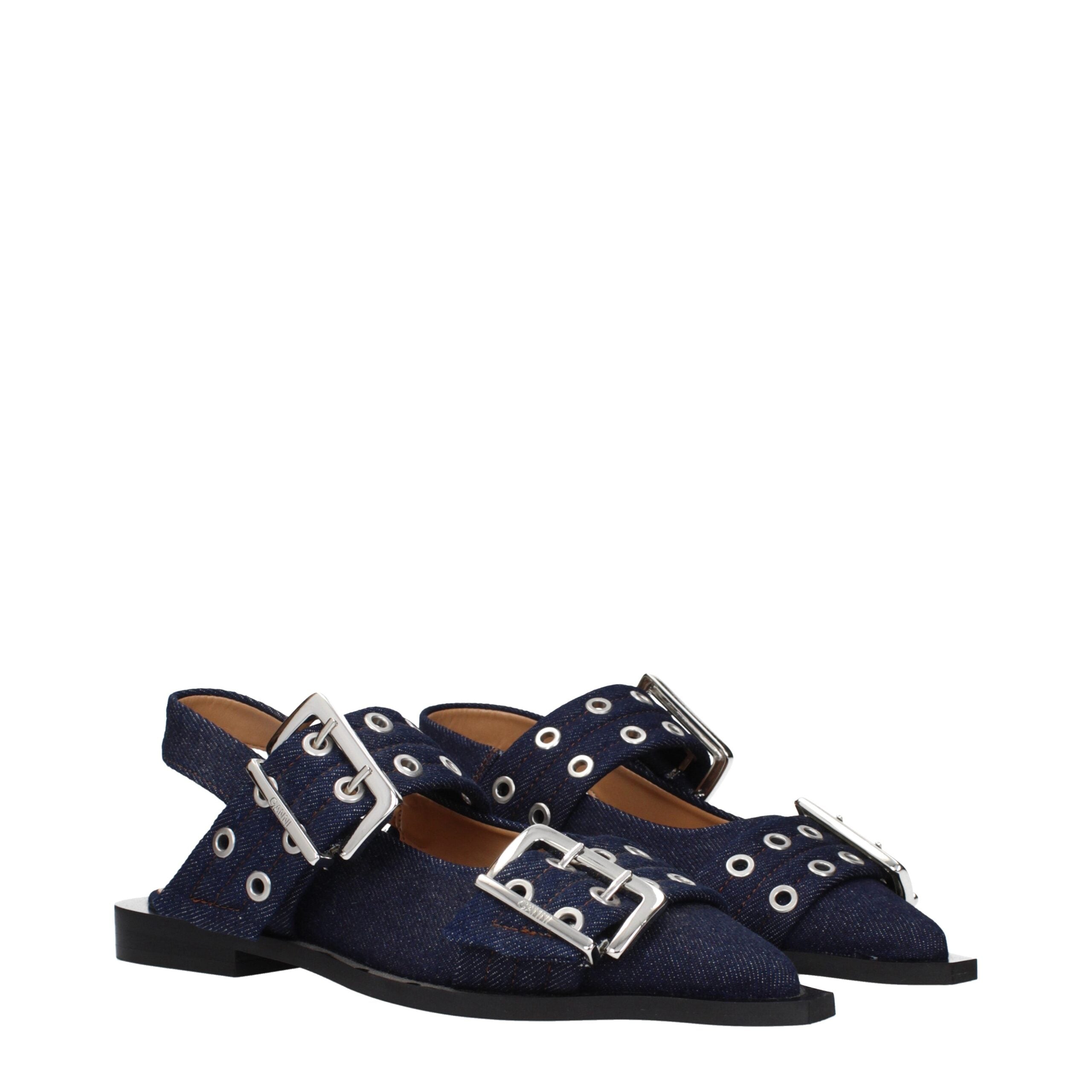 Ganni Blue Fabric Flat Sandals