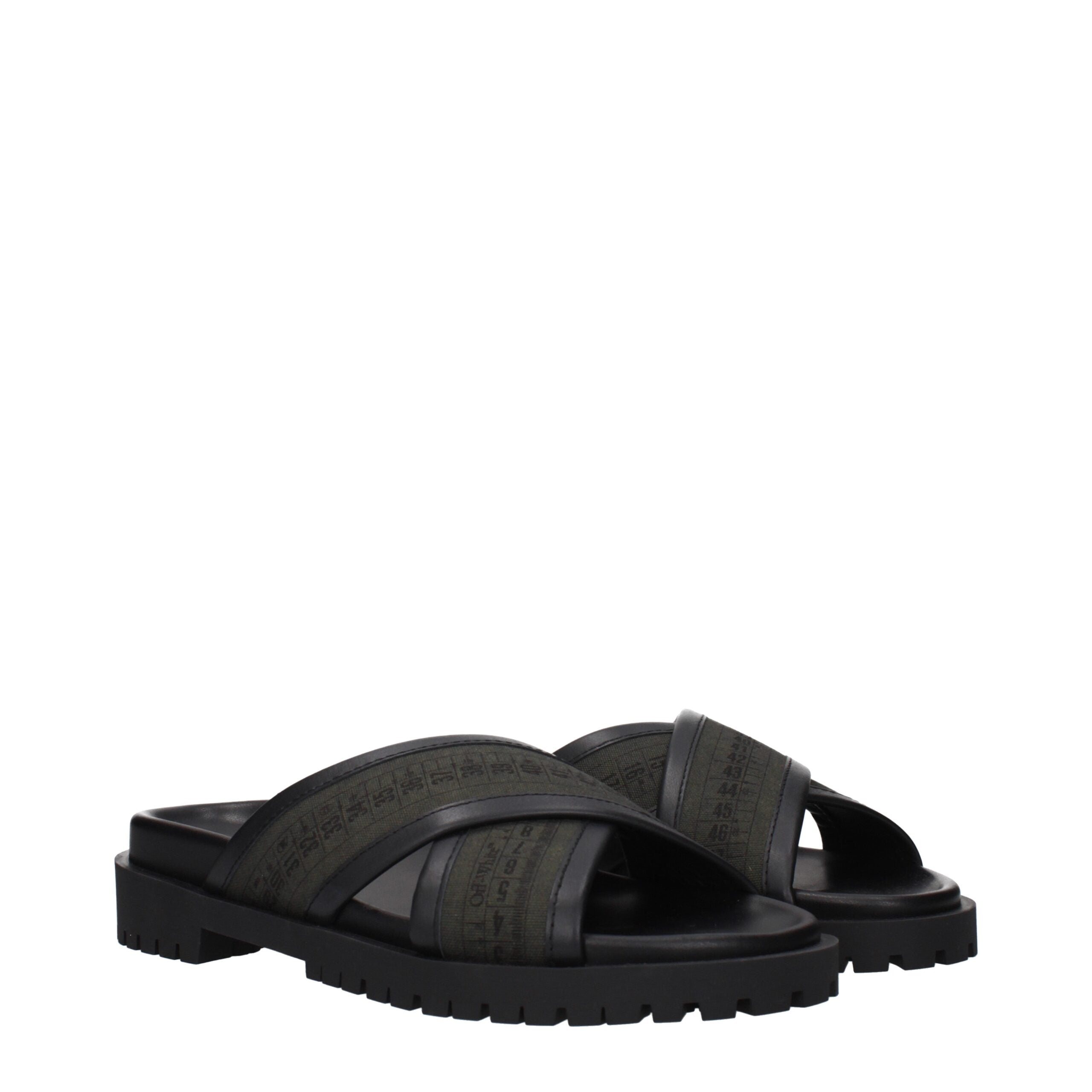 Off-White Green Fabric Flat Sandals