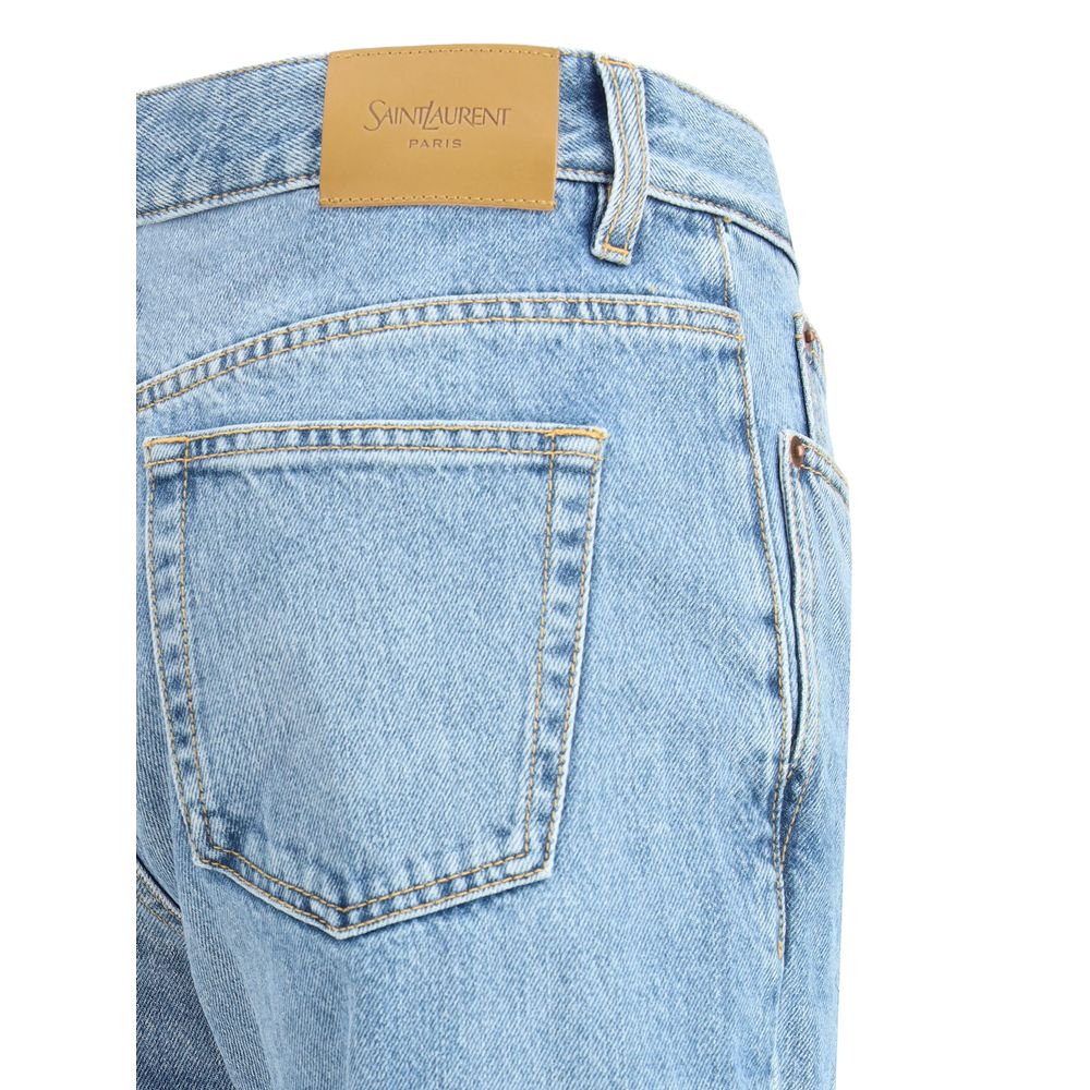 Saint Laurent Light Blue Cotton Straight-Leg Jeans