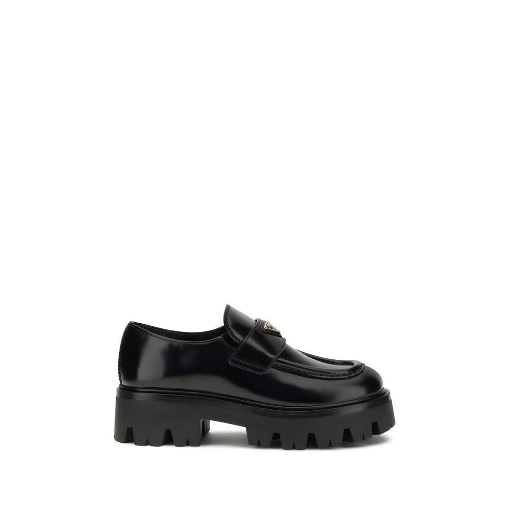 Prada Black Calf Leather Bos Taurus Platform Loafers