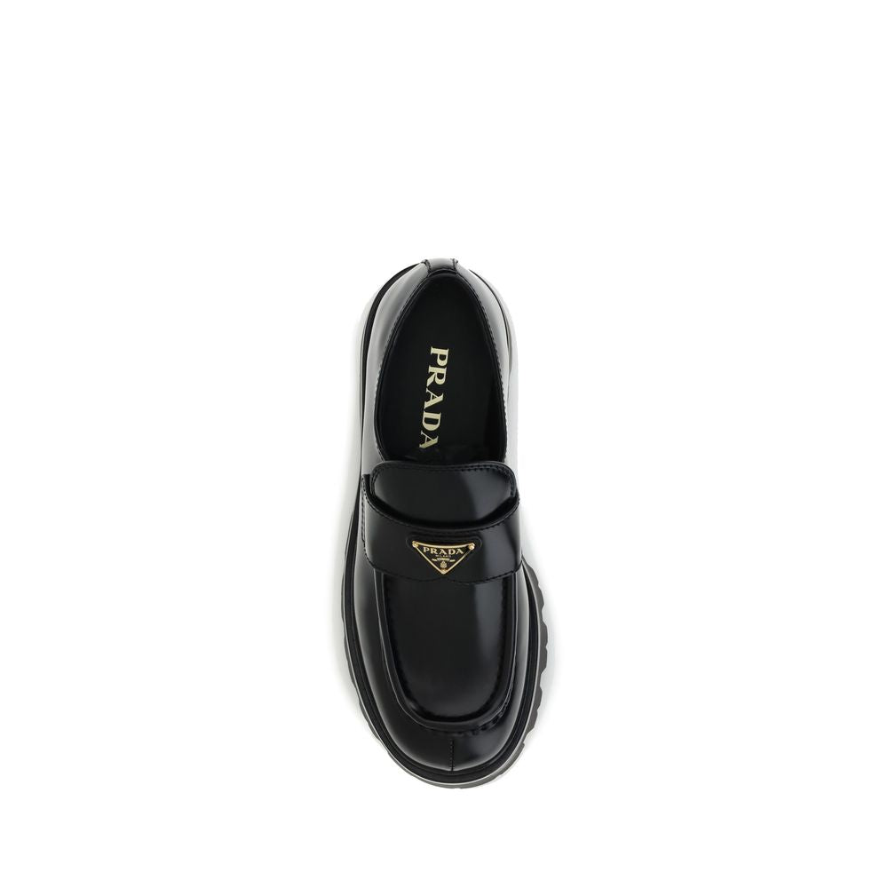 Prada Black Calf Leather Bos Taurus Platform Loafers