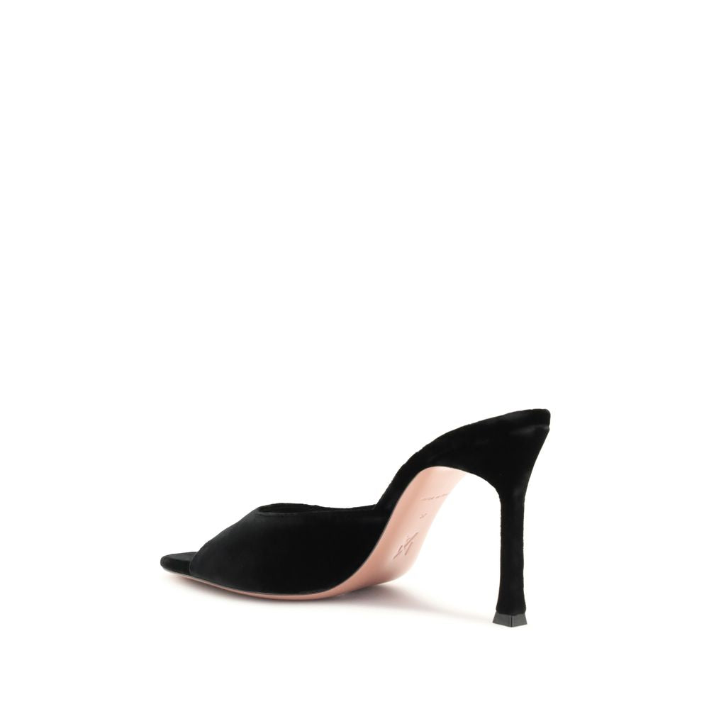 Amina Muaddi Black Leather Stiletto Heel Sandals