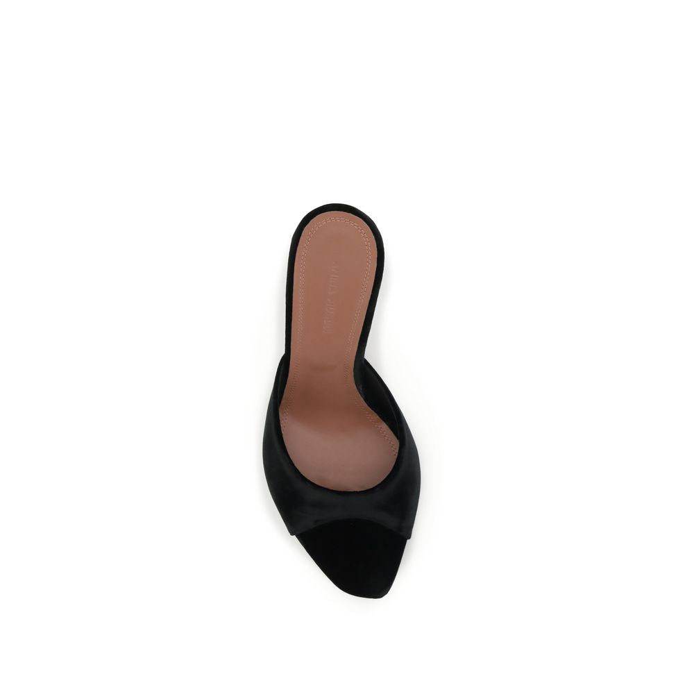 Amina Muaddi Black Leather Stiletto Heel Sandals